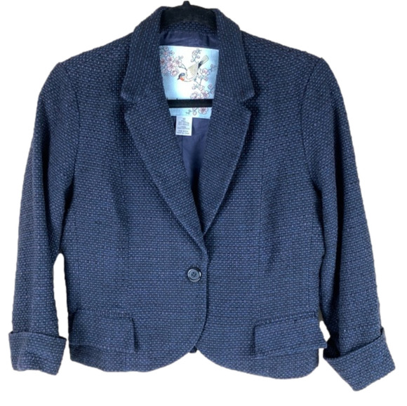 ANTHROPOLOGIE Tabitha Blue Tweed  jacket blazer - Picture 1 of 13